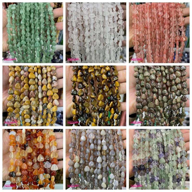 Multicolor Fluorite Stone Beads 10mm Heart Shape DIY Jewelry 38Pcs