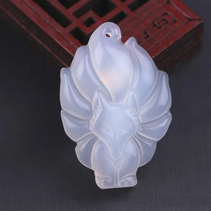 Jade Nine-tailed Fox Pendant Agate Necklace Multicolor Chalcedony Amulet