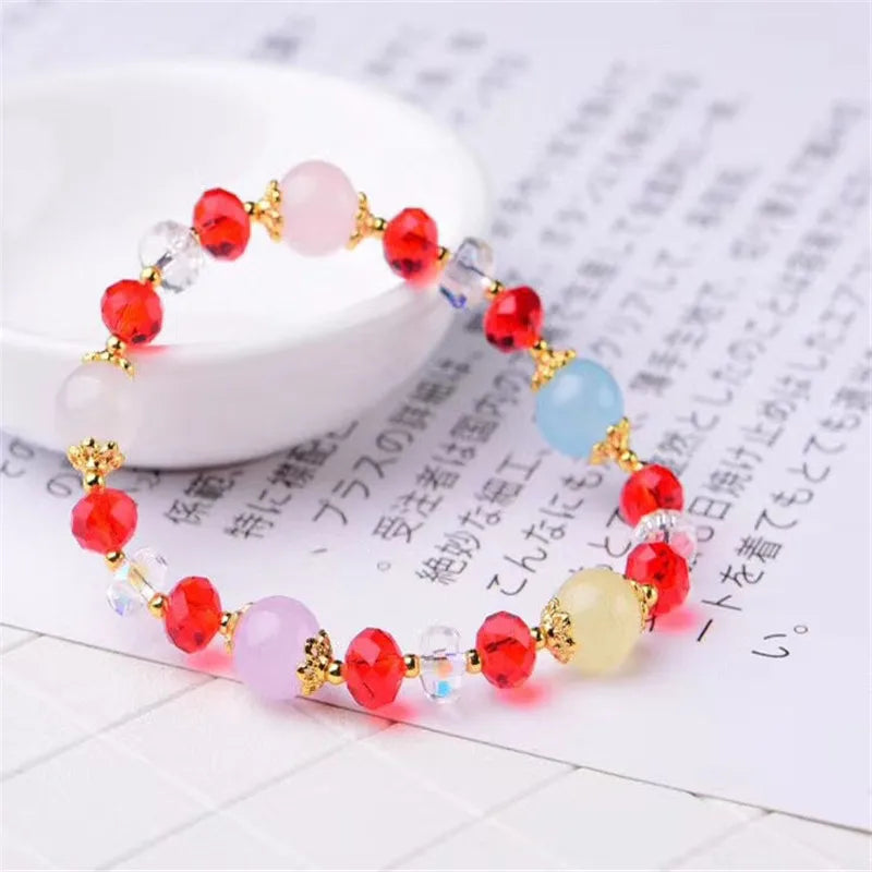 Multicolor Green Chalcedony Crystal Bracelet Beads Girls Rainbow Colors
