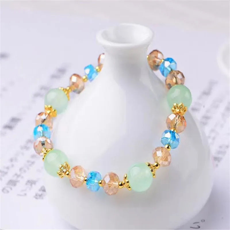 Multicolor Green Chalcedony Crystal Bracelet Beads Girls Rainbow Colors