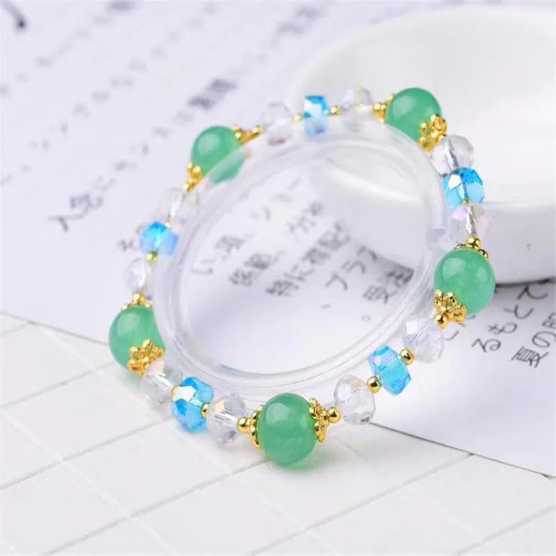 Multicolor Green Chalcedony Crystal Bracelet Beads Girls Rainbow Colors