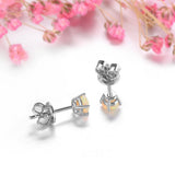 Natural Multicolor Opal Stering Silver Stud Earring Faced Round 4mm Women