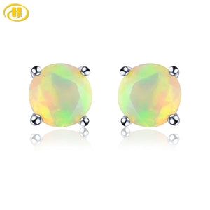 Natural Multicolor Opal Stering Silver Stud Earring Faced Round 4mm Women