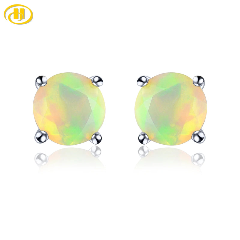 Natural Multicolor Opal Stering Silver Stud Earring Faced Round 4mm Women