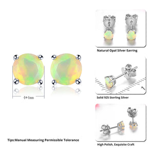 Natural Multicolor Opal Stering Silver Stud Earring Faced Round 4mm Women