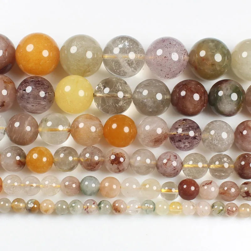 Multicolor Rutilated Quartz Round Beads 4-12mm 15 inch