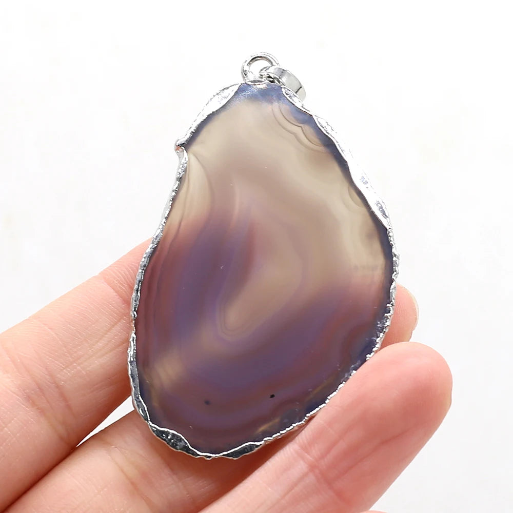 Striped Agate Stone Pendant Necklace for Women