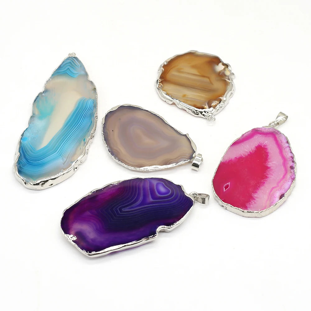 Striped Agate Stone Pendant Necklace for Women