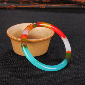Natural Multicolour Jade Bangle Bracelet Hand-Carved Charm Jadeite Jewelry