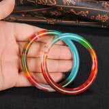 Natural Multicolour Jade Bangle Bracelet Hand-Carved Charm Jadeite Jewelry