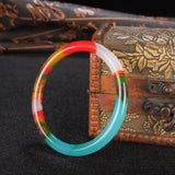 Natural Multicolour Jade Bangle Bracelet Hand-Carved Charm Jadeite Jewelry
