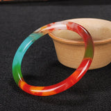Natural Multicolour Jade Bangle Bracelet Hand-Carved Charm Jadeite Jewelry
