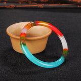 Natural Multicolour Jade Bangle Bracelet Hand-Carved Charm Jadeite Jewelry