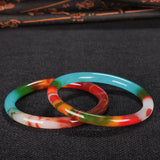 Natural Multicolour Jade Bangle Bracelet Hand-Carved Charm Jadeite Jewelry