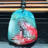 Natural Multicolour Jade God of Wealth Abacus Pendant Necklace