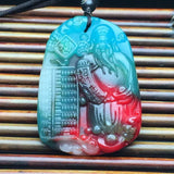 Natural Multicolour Jade God of Wealth Abacus Pendant Necklace