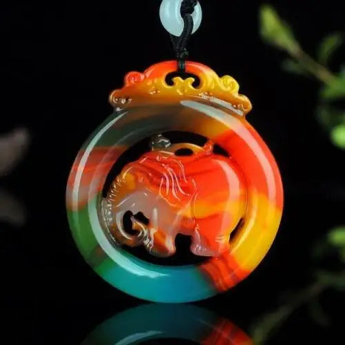 Natural Multicolour Jade Pendant Elephant Statue Random Jewelry