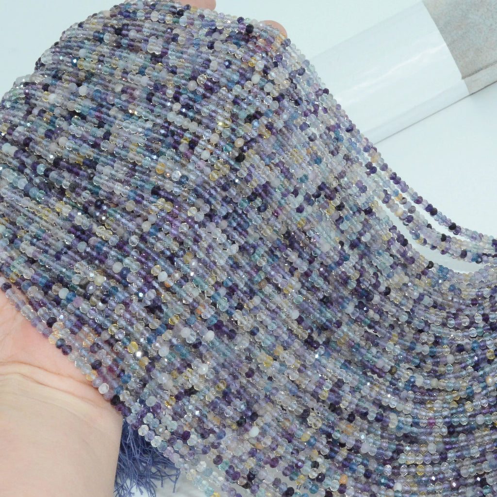 Natural Multi-Fluorite Faceted Rondelle Beads 3.3mm
