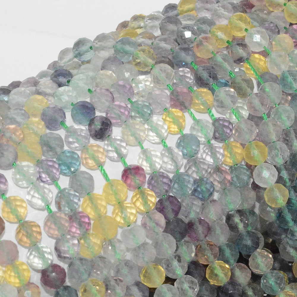 Natural Fluorite Faceted Round Beads 6mm