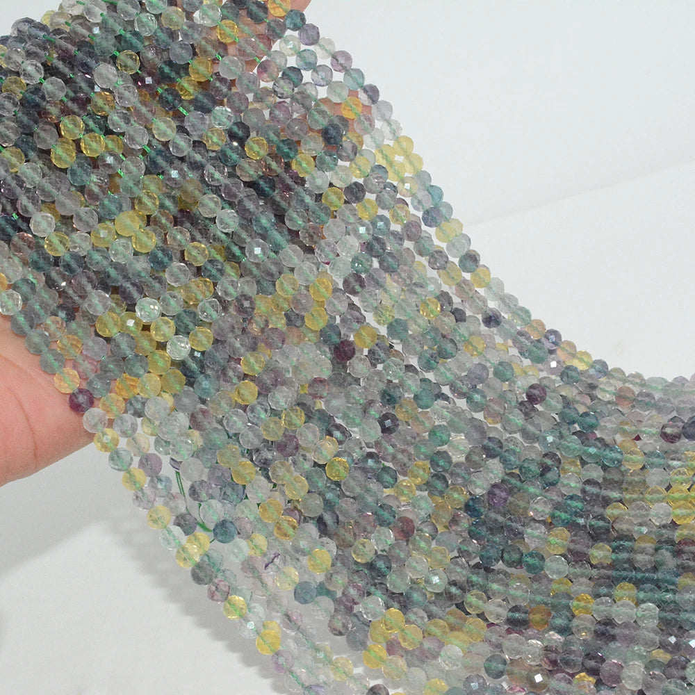 Natural Fluorite Faceted Round Beads 6mm
