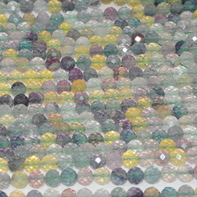 Natural Fluorite Faceted Round Beads 6mm