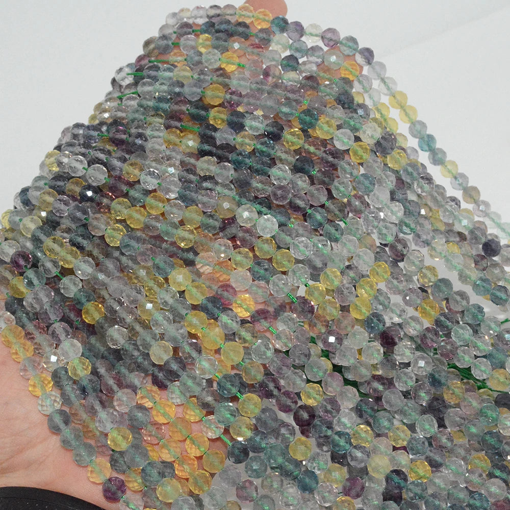 Natural Fluorite Faceted Round Beads 6mm