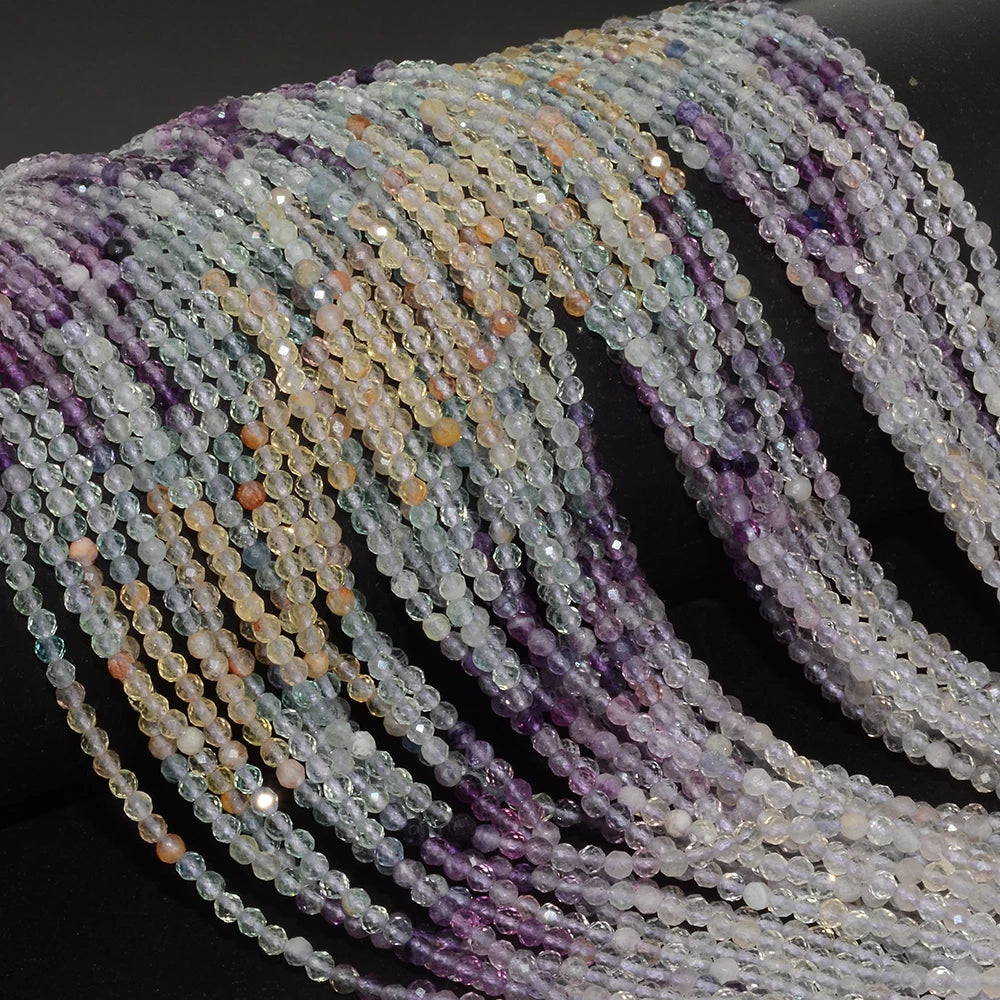 Natural Multiple Fluorite Faceted Round Beads 2.2mm