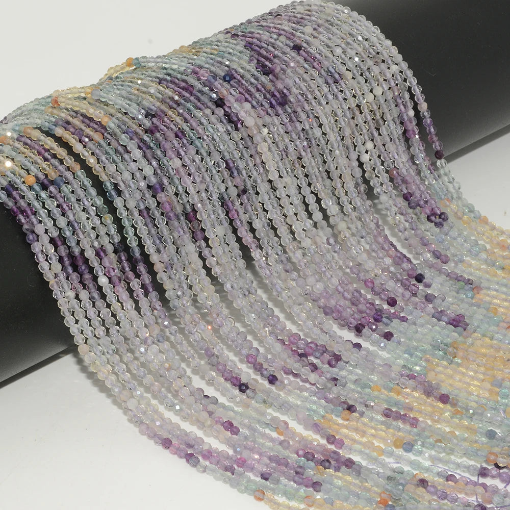 Natural Multiple Fluorite Faceted Round Beads 2.2mm