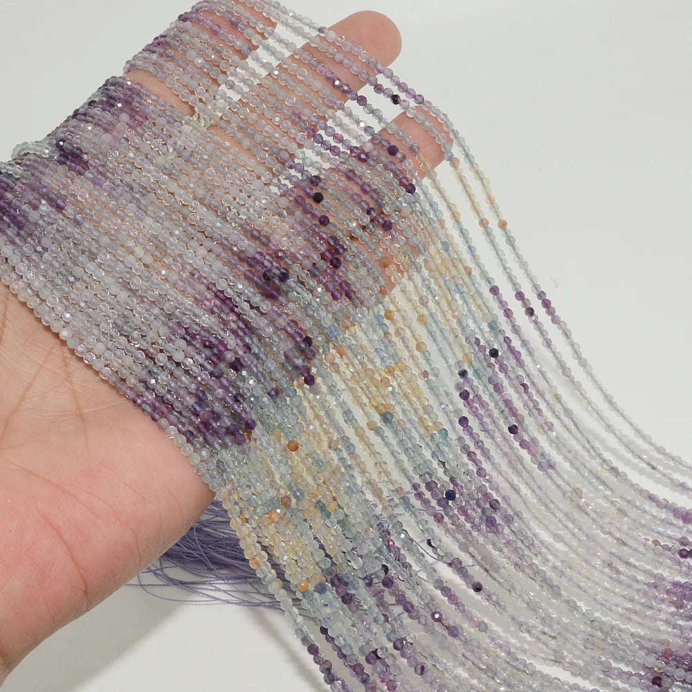 Natural Multiple Fluorite Faceted Round Beads 2.2mm