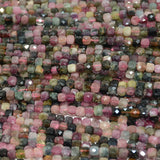 Natural Multi-Tourmaline Irregular Faceted Cube Bead 4mm
