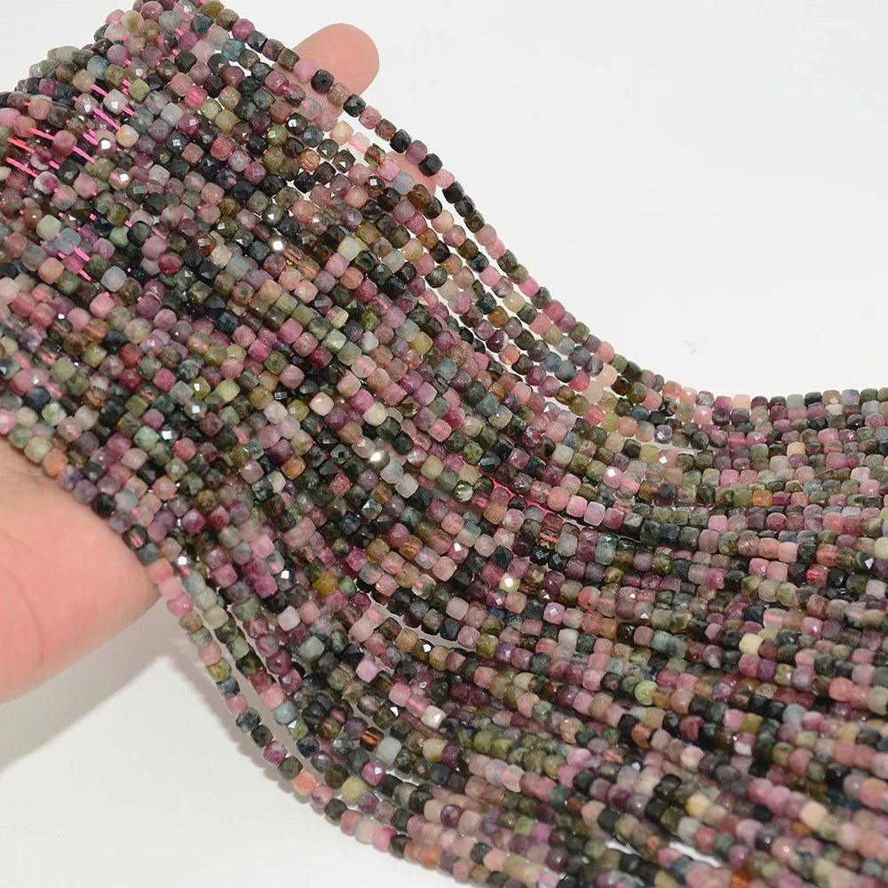Natural Multi-Tourmaline Irregular Faceted Cube Bead 4mm