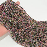 Natural Multi-Tourmaline Irregular Faceted Cube Bead 4mm