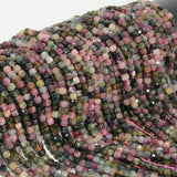 Natural Multi-Tourmaline Irregular Faceted Cube Bead 4mm