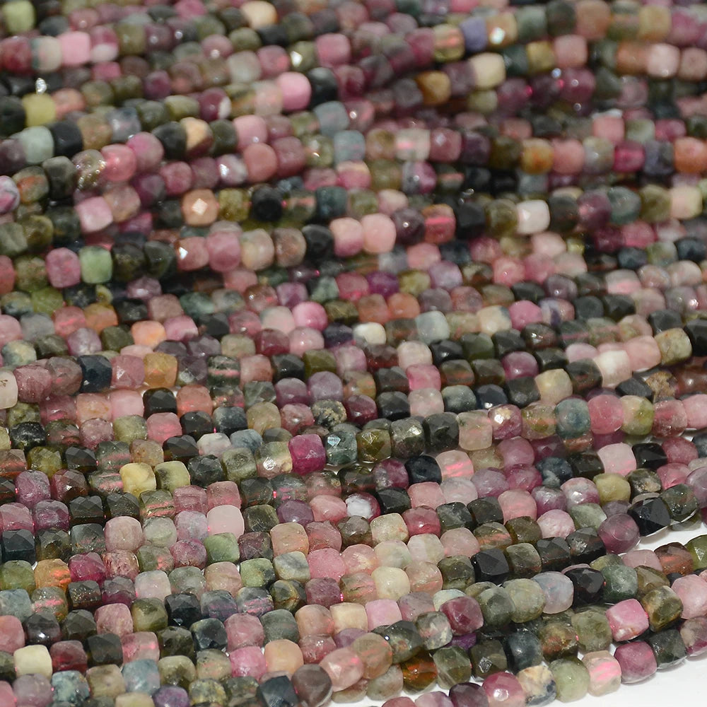 Natural Multi-Tourmaline Irregular Faceted Cube Bead 4mm