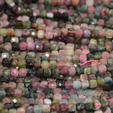 Natural Multi-Tourmaline Irregular Faceted Cube Bead 4mm