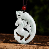 Natural Myanmar A Jade Antique Dragon Horse Spirit Zodiac Horse Pendant