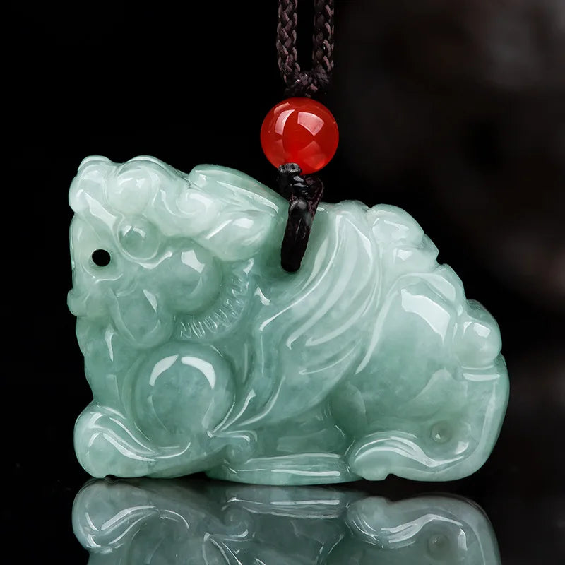 Natural Myanmar A Jadeite Light Green Flying Pixiu Pendant Ice Type Jade