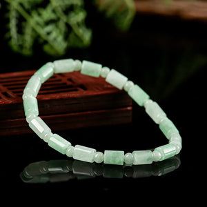 Natural Myanmar A Jadeite Light Green Beads Hand String Bracelet Women's Jewelry