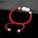 Natural Myanmar A Jadeite Pixiu Hand Rope Women's Hand Woven Jade Beads Bracelet