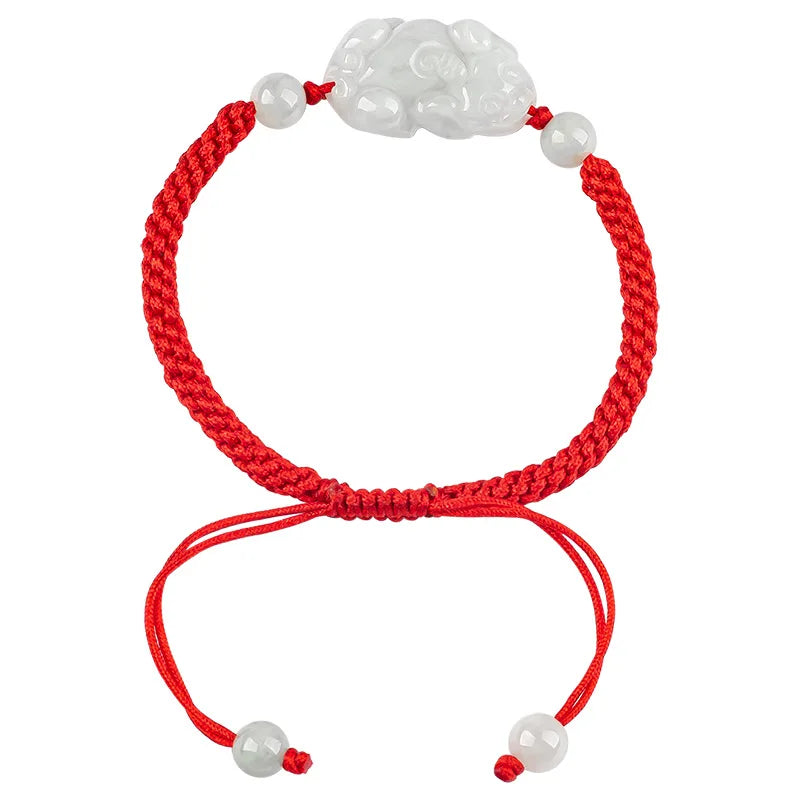 Natural Myanmar A Jadeite Pixiu Hand Rope Women's Hand Woven Jade Beads Bracelet