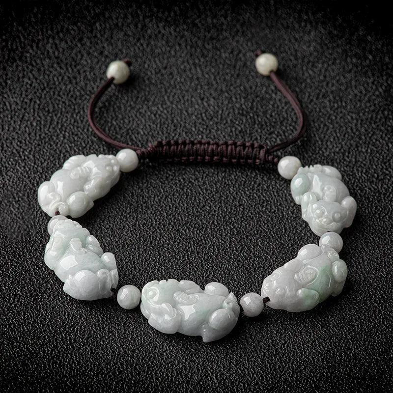 Natural Myanmar A-class Jadeite Bracelet Ice Jade Zhaocai Brave Troops Beads