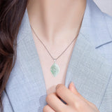 Myanmar A-goods Jade Green Nine Tailed Fox Pendant Necklace