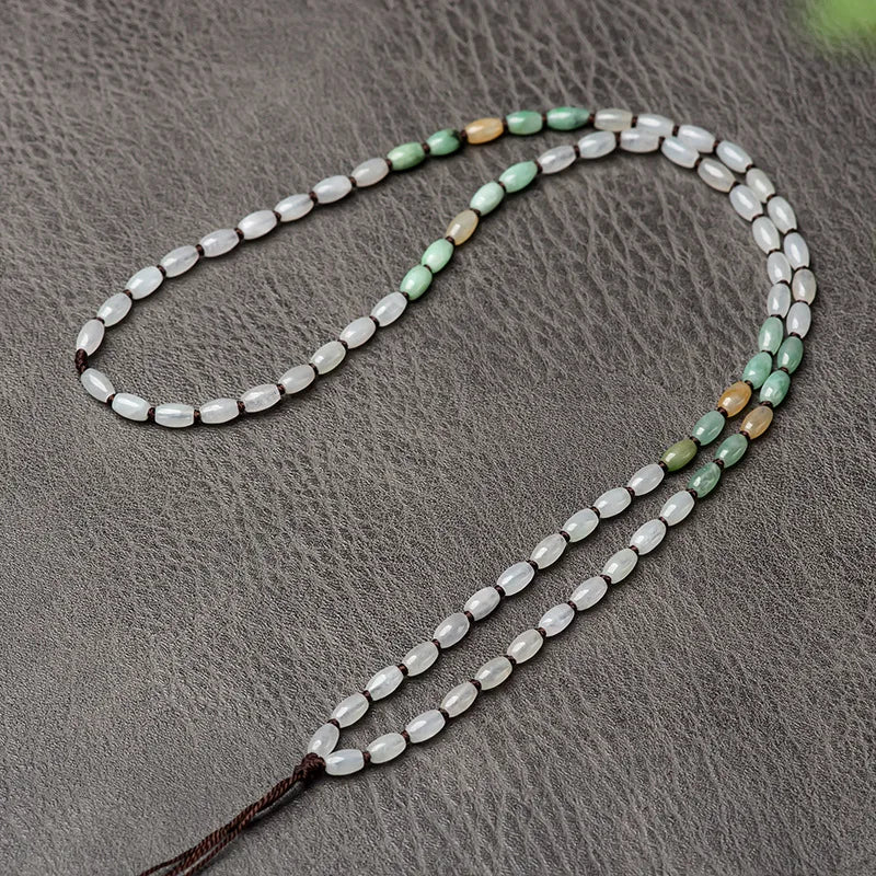 Myanmar A-goods Jadeite Bead Necklace Tricolor Ice Jade Sweater Chain