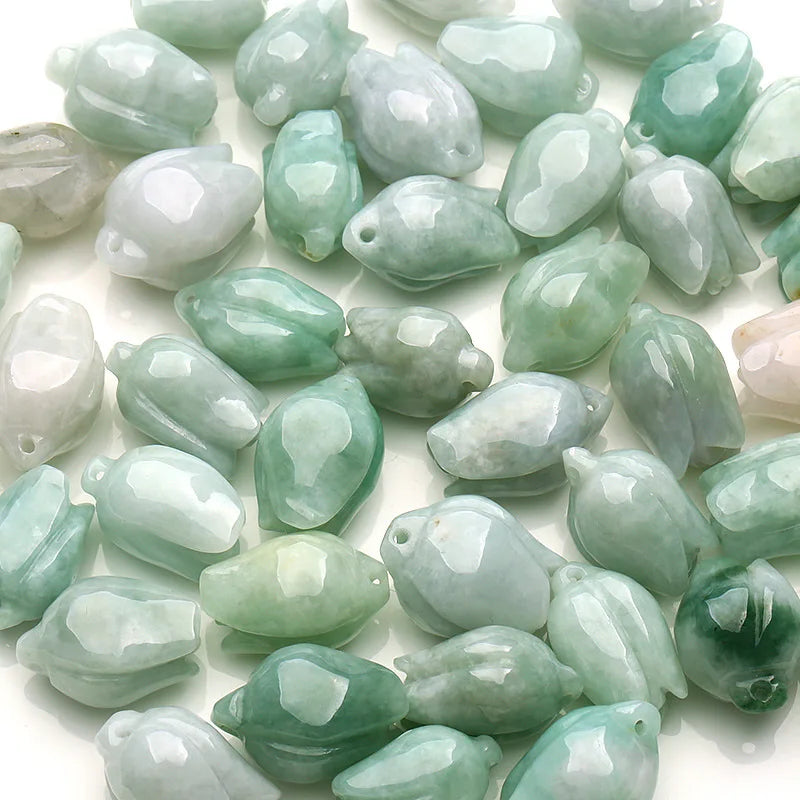 100% Natural Myanmar A Jadeite Jade Beads DIY Green Jade Flower Necklace