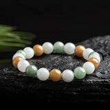 Natural Myanmar Beads Jade10mm Tricolor Bracelet Waxy Jadeite Women's Jewelry
