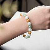 Natural Myanmar Beads Jade10mm Tricolor Bracelet Waxy Jadeite Women's Jewelry