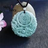 Natural Myanmar Emerald Double Dragon Eight Diagrams Pendant