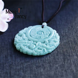 Natural Myanmar Emerald Double Dragon Eight Diagrams Pendant