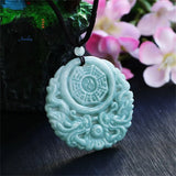 Natural Myanmar Emerald Double Dragon Eight Diagrams Pendant
