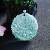 Natural Myanmar Emerald Double Dragon Eight Diagrams Pendant